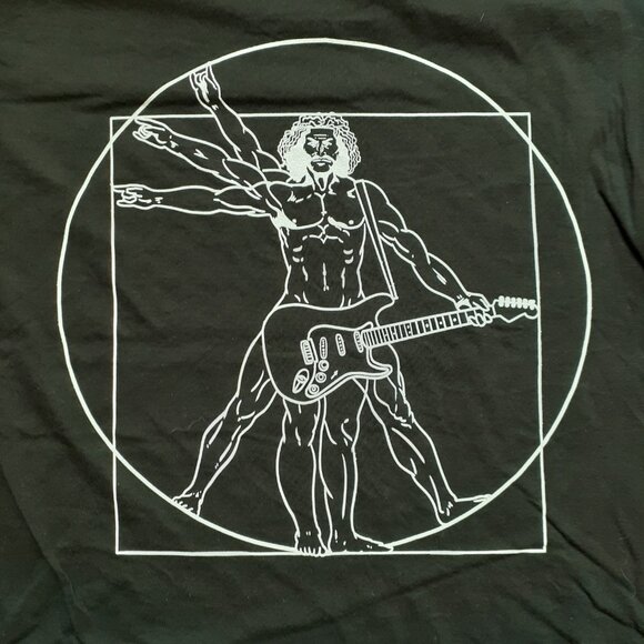 New Medium Vitruvian Man Guitar Player Da Vinci Black T-Shirt - Picture 2 of 4
